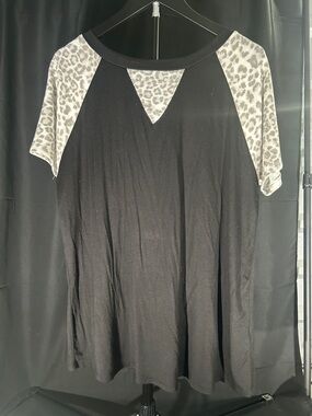 Filly Flair Black Tee with Grey Leopard Raglan Detail